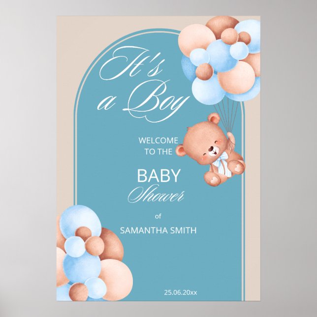 Poster Baby shower de ballons bleu beige (Devant)
