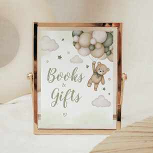 Poster Baby shower de ballons d'ours vert Livres et cadea