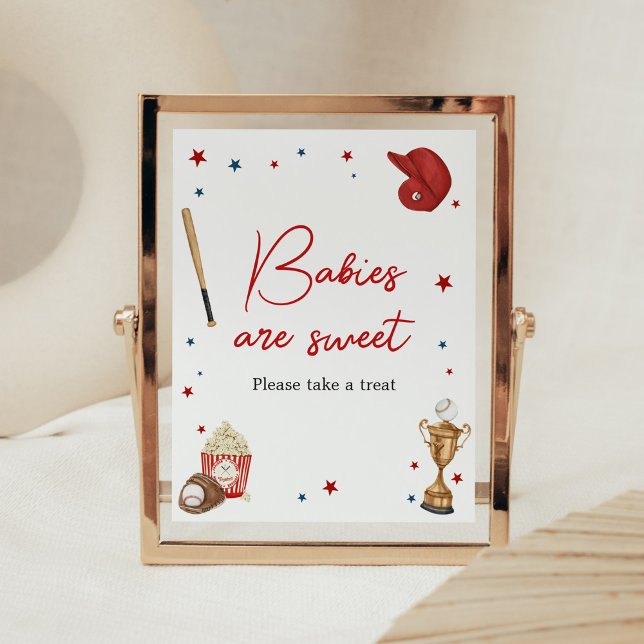 Poster Baby shower de baseball Les bébés sont doux (Oh Boy Little Slugger Baby Shower Babies are Sweet Sign)