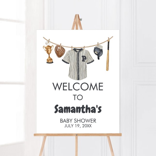 Poster Baby shower de baseball Little Slugger Bienvenue (Baseball Little Slugger Clothesline Baby Shower Welcome Sign)