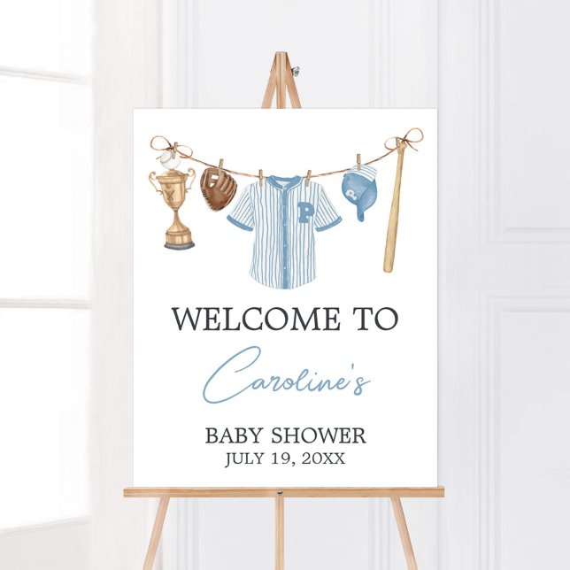 Poster Baby shower de baseball Little Slugger Bienvenue (Baseball Little Slugger Baby Shower WelcomeSign)