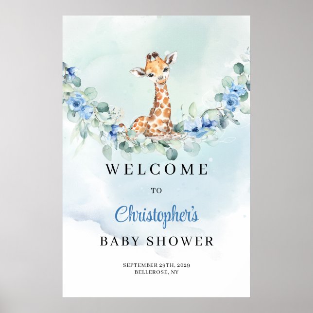Poster Baby shower de bébé girafe à l'aquarelle tendance  (Devant)