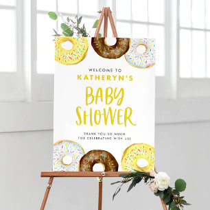 Poster Baby shower de beignes jaunes et chocolatés Bienve