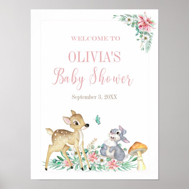 Poster Baby shower de bienvenue aux cerfs et amis (Devant)