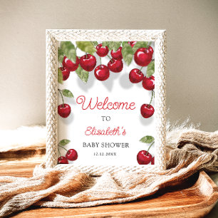 Poster Baby shower de bienvenue en mousse de cerise