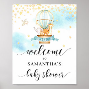 Poster Baby shower de bienvenue enseigne montgolfière ani