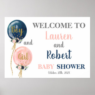 Poster Baby shower de bienvenue Twins Boy and Girl
