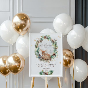 Poster Baby shower de bois de cerf Winter Welcome