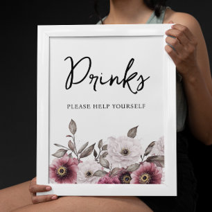 Poster Baby shower de boissons florales blanches et prune