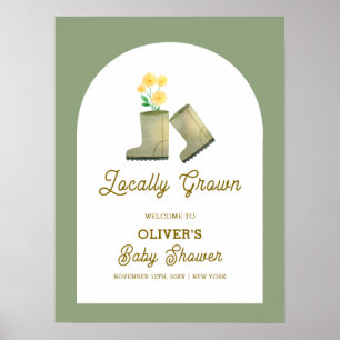 Poster Baby shower de bottes florales Sage Green Boho Bie