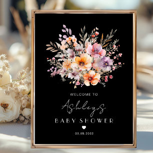 Poster Baby shower de bouquet coloré et fleuri