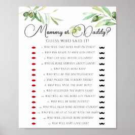 Poster Baby shower De Branche Olive Maman Ou Papa Jeu