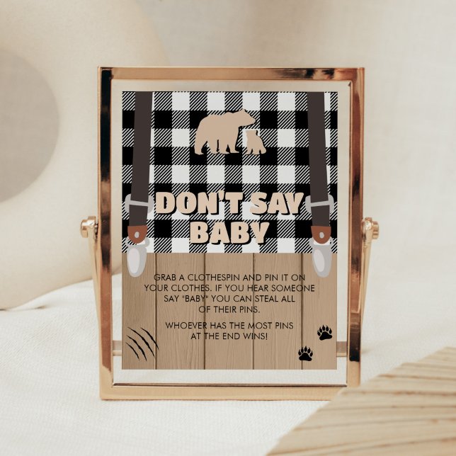 Poster Baby shower de bûcheron à plaid rustique Ne pas di (Plaid Lumberjack Baby Shower Don't Say Baby Sign)