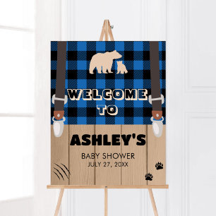 Poster Baby shower de bûcheron bleu rustique