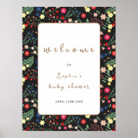 Baby shower de cadre Fleur sauvage noir Bienvenue