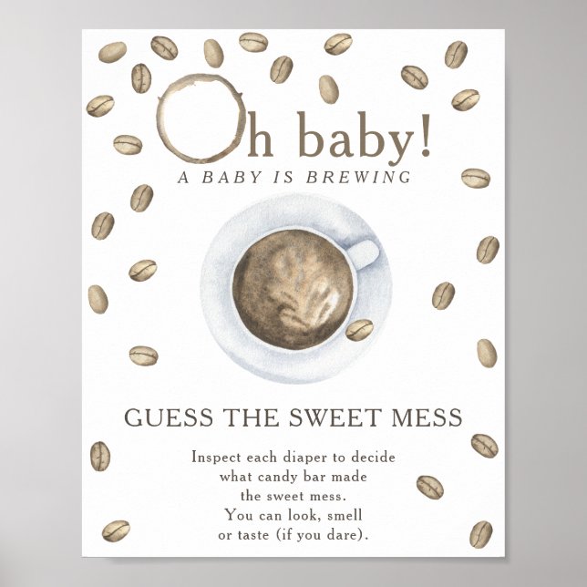 Poster Baby shower de café Devinez le gâteau doux (Devant)