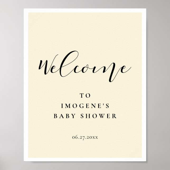 Poster Baby shower de calligraphie élégant Bienvenue (Devant)