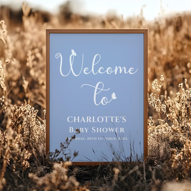 Poster Baby shower de calligraphie papillon moderne Bienv (Créateur téléchargé)