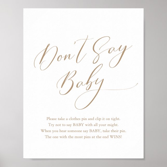 Poster Baby shower de calligraphie simple Ne pas dire Bab (Devant)