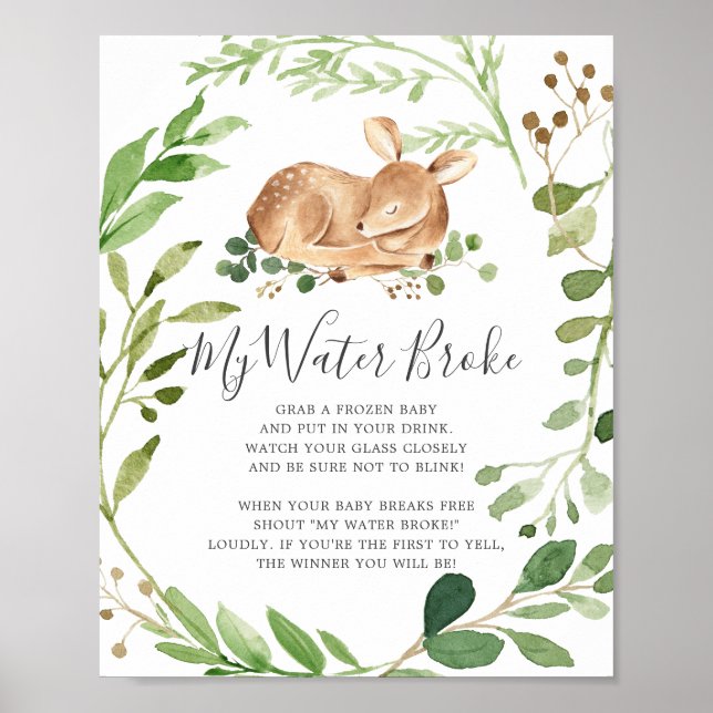 Poster Baby shower de cerfs Mon panneau de rupture d'eau (Devant)