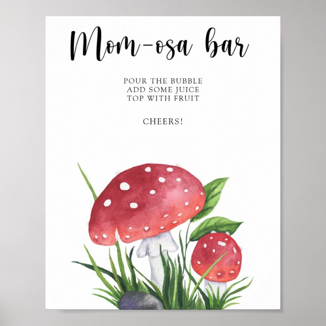Poster Baby shower de champignons Momosa bar (Devant)