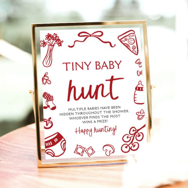 Poster Baby shower de chasse pour bébé italien minuscule  (Hand Drawn Italian Tiny Baby Hunt Baby Shower Sign )