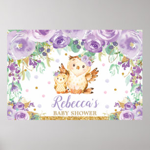 Poster Baby shower de Chouette Florale Violet fond