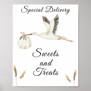 Poster baby shower de cigogne - bonbons et friandises