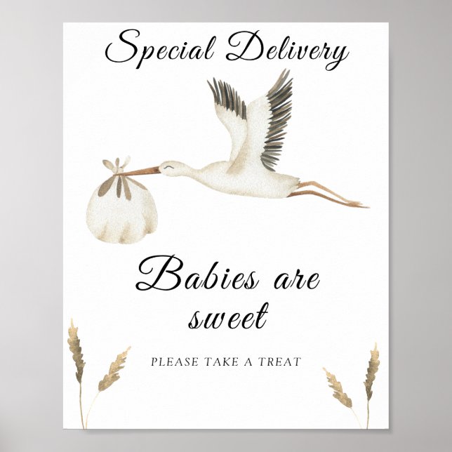 Poster Baby shower de cigogne - les bébés sont doux (Devant)