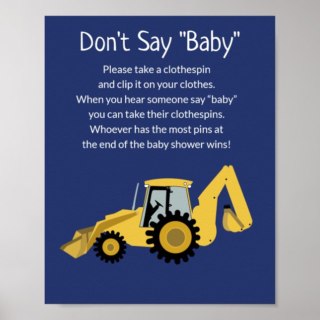 Poster Baby shower de construction ne pas dire jeu de béb (Devant)
