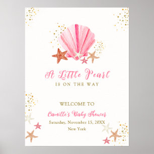Poster Baby shower de coquillages rose Elegant Starfish