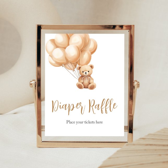 Poster Baby shower de couche de  à ballon Brown de l'ours (We Can Bearly Wait Baby Shower Diaper Raffle Sign)