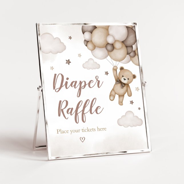 Poster Baby shower de couche de  de l'ours Brown (Brown Boho Bear Baby Shower  Diaper Raffle Sign)