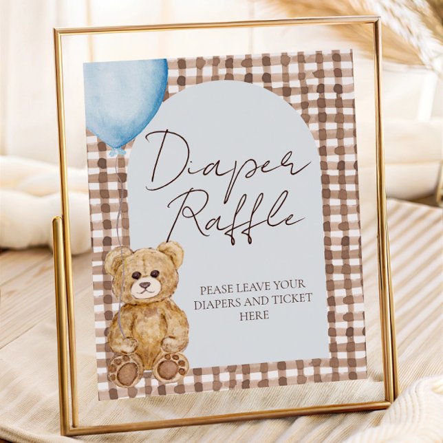 Poster Baby shower de couches Bleu Teddy Bear Raffle Sign (Créateur téléchargé)
