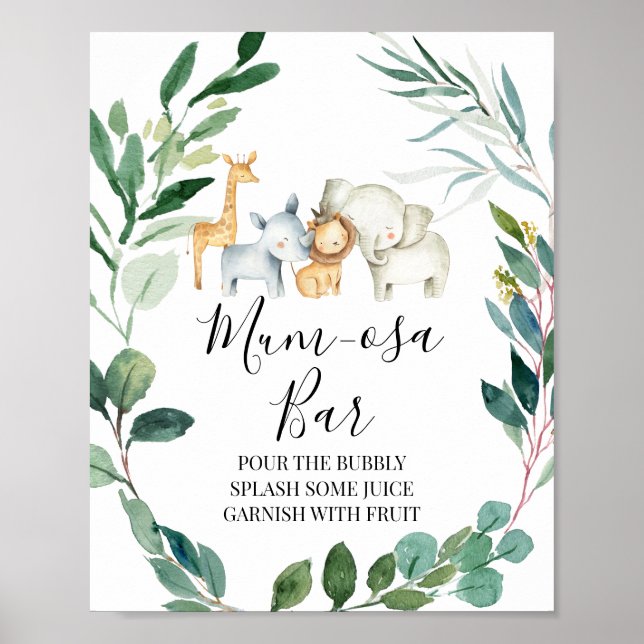 Poster Baby shower de couronnes Safari vert Mimosa (Devant)