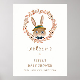 Poster Baby shower de courroie Boho Bunny vintage Bienven