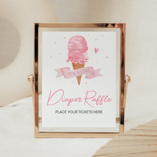 Poster Baby shower de crème glacée Déchets Raffle (Here's the Scoop Baby Shower Diaper Raffle Sign)