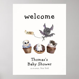 Poster Baby shower de cupcake Little Boo Halloween Bienve