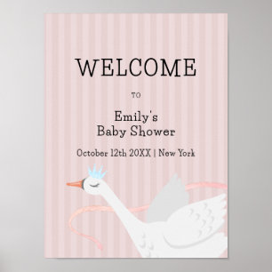 Poster Baby shower de cygne rose Whimsical Princess Bienv