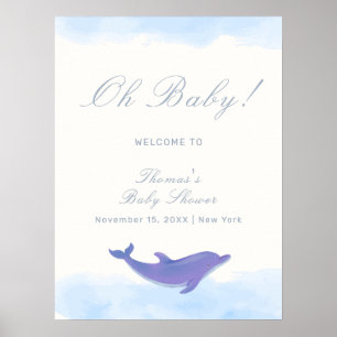 Poster Baby shower de dauphin bleu minimaliste Boho Accue