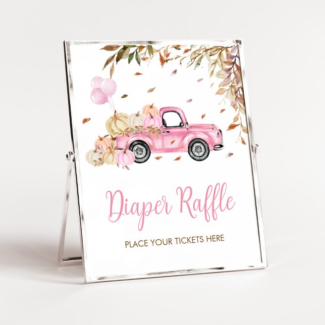 Poster Baby shower de  de  de la couche de camion rose ci (Little Pumpkin Pink Truck Baby Shower Diaper Raffle Sign)