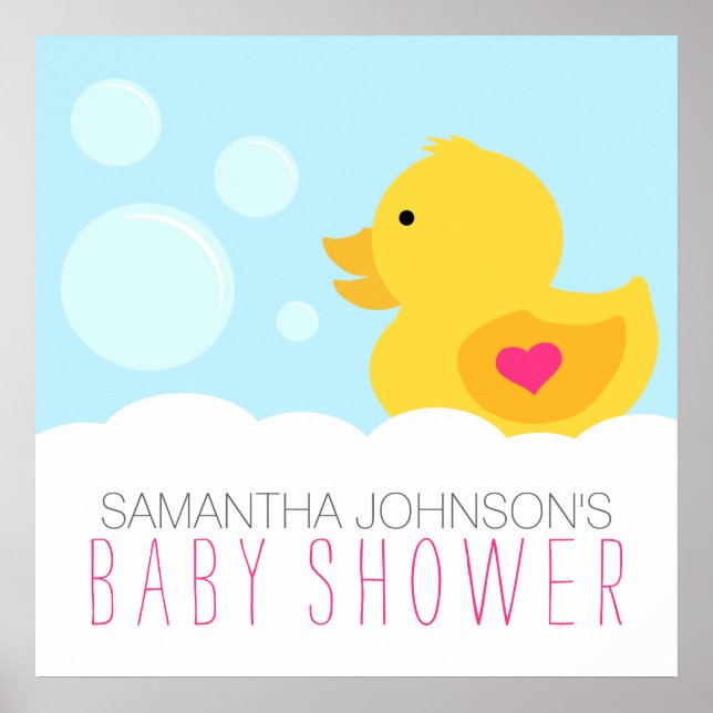 Poster Baby shower de fille de bain en caoutchouc Ducky B (Devant)