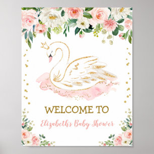 Poster Baby shower de fille de cygne rose or rose Bienven
