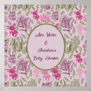 Poster Baby shower de fille Eucalyptus Peony botanique