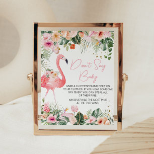 Poster Baby shower de Flamant rose tropical ne pas dire b