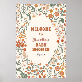 Poster Baby shower de Fleur sauvage de pré Super Boho Bie
