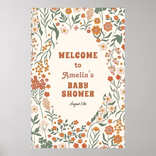 Poster Baby shower de Fleur sauvage de pré Super Boho Bie (Devant)
