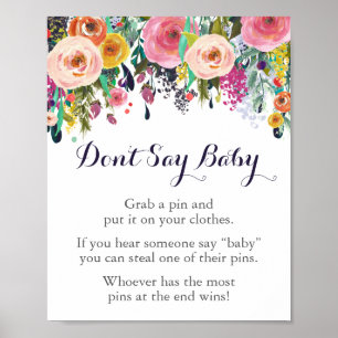 Poster Baby shower de fleurs ne pas dire jeu bébé signe