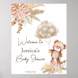 Poster Baby shower de fleurs séchées de marron pastel crè