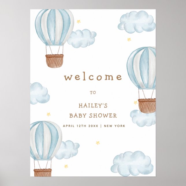 Poster Baby shower de garçon Cloud Air Chaud Cute (Devant)